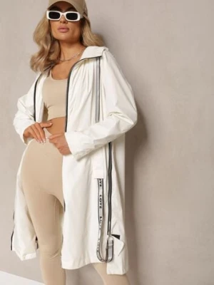Beżowy Płaszcz za Kolano z Tasiemką i Kapturem Penela ann gissy