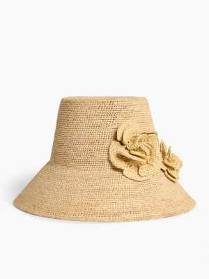 BEŻOWY PLECIONY KAPELUSZ Z KWIATEM LIVIANA CONTI