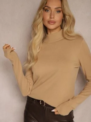 Beżowy Półgolf o Klasycznym Fasonie z Kaszmirem i Wiskozą Zailana tandem