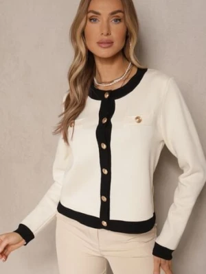 Beżowy Retro Sweter Kardigan z Wiskozą z Eleganckimi Guzikami Tesorenia