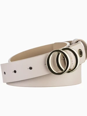 Beżowy skórzany pasek damski z ozdobną klamrą rozmiar s Puccini