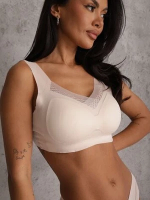 Beżowy Sportowy Biustonosz z Usztywnieniem Ozdobiony Siateczkową Wstawką Edalissa love magnolia