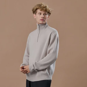 Beżowy sweter bawełniany z golfem i zamkiem House