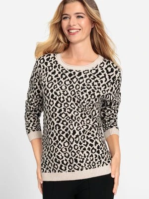 Beżowy sweter damski Henny w panterkę - Tres Chic Olsen