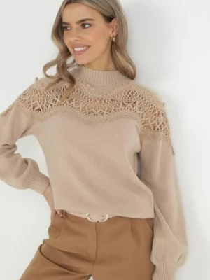 Beżowy Sweter Dzianinowy z Koronką Amaleth bisou's project
