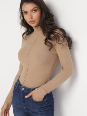 Beżowy Sweter Golf o Dopasowanym Kroju Ryler