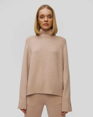 Beżowy Sweter Kaszmirowy Z Golfem Damski Allude