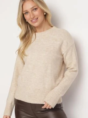 Beżowy Sweter o Klasycznym Fasonie z Wełną Avartissa acajo