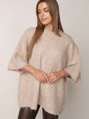 Beżowy Sweter o Kroju Oversize z Dodatkiem Wełny i Surowym Wykończeniem Oriada Bisou's Project