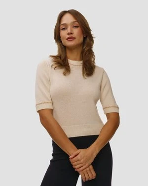 Beżowy Sweter Wełniany Damski Allude