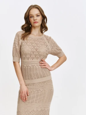 Beżowy sweter z ażurowym haftem Top Secret