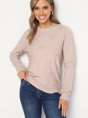 Beżowy Sweter z Bawełną Ozdobiony Cyrkoniami Irinaelle