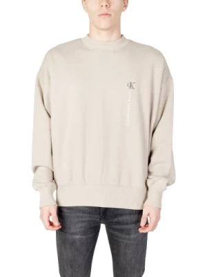 Beżowy Sweter z Długim Rękawem i Okrągłym Dekoltem Calvin Klein Jeans