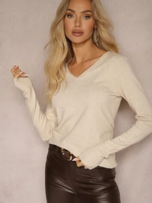 Beżowy Sweter z Dodatkiem Kaszmiru o Klasycznym Kroju Taianne