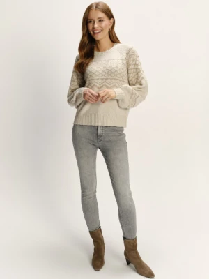 Beżowy sweter z dodatkiem wełny klasyczny wzór Greenpoint
