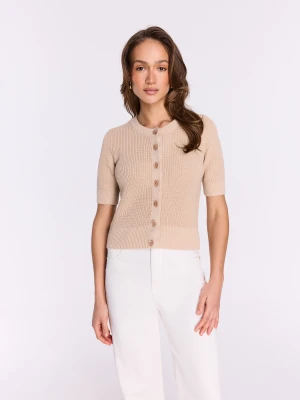 Beżowy sweter z krótkimi rękawami na guziki TARANKO