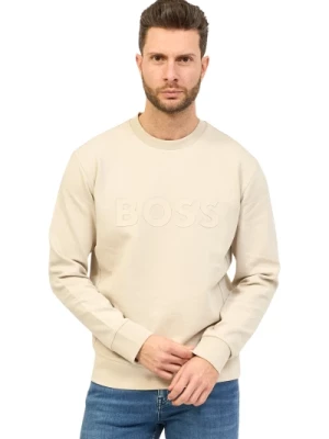 Beżowy Sweter z Nadrukiem Logo Hugo Boss