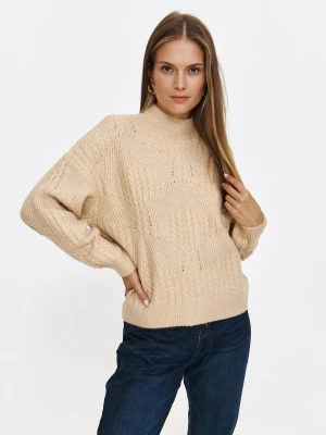 Beżowy sweter z ozdobnym splotem Top Secret