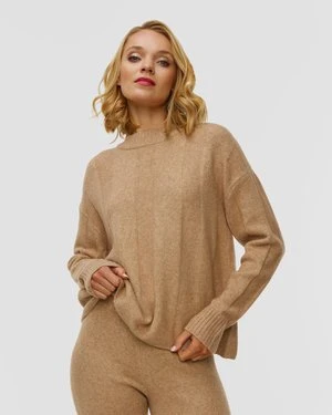 Beżowy Sweter Z Wełną Damski Deha