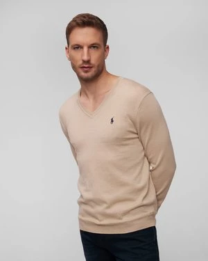 Beżowy Sweter Z Wełną Męski Polo Ralph Lauren