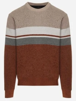 Beżowy Sweter z Wełną z Eleganckim Kołnierzykiem Koszulowym Espalea swest
