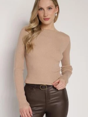 Beżowy Sweter z Wiskozą i Metaliczną Nitką Lillanova belcci