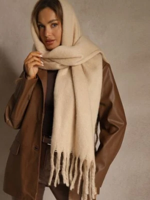 Beżowy Szalik Ozdobiony Frędzlami Owedela