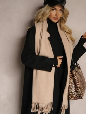 Beżowy Szalik z Wiskozą Bawełną i Frędzlami Siathlin