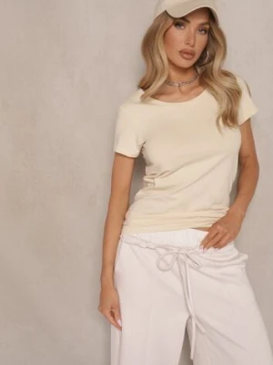 Beżowy T-shirt Basic z Bawełny Liaselle