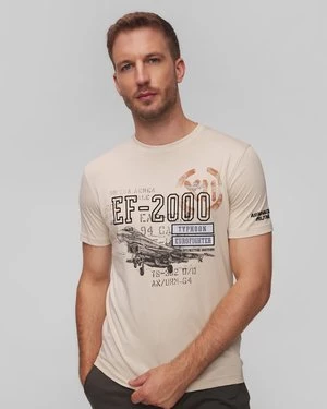 Beżowy T-shirt Męski Aeronautica Militare