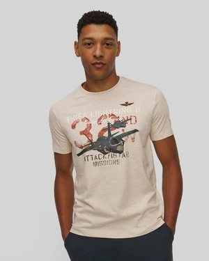 Beżowy T-shirt Męski Aeronautica Militare