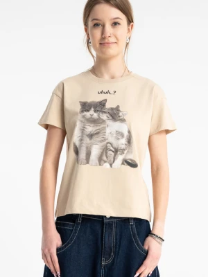 Zdjęcie produktu T-shirt dziewczęcy regular z nadrukiem kota Reporter