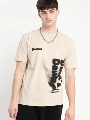 Beżowy t-shirt z autorską grafiką Reporter
