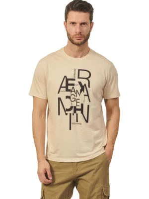 Beżowy T-shirt z bawełny Pima i nadrukiem logo Armani Exchange