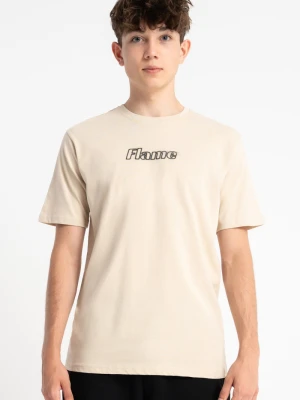 Beżowy t-shirt z nadrukiem z przodu Reporter