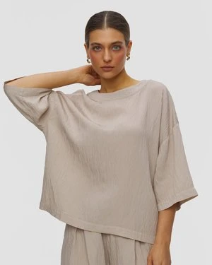 Beżowy T-shirt Z Wiskozy Damski Deha