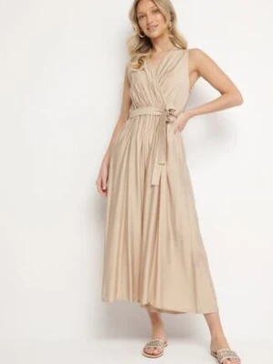 Beżowy Taliowany Kombinezon z Wiskozą i Paskiem Evithrae h&s