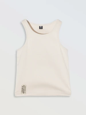 Beżowy top na ramiączkach z dzianiny prążkowanej Reporter