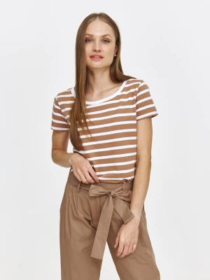 Beżowy top w białe paski Top Secret