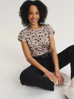 Beżowy top w kwiaty z krótkim rękawem Greenpoint