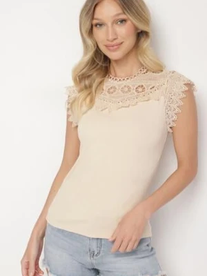 Beżowy Top z Bawełny Ozdobiony Koronką Liriona elsa.m by may