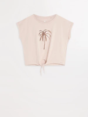 Beżowy top z grafiką palmy Top Secret