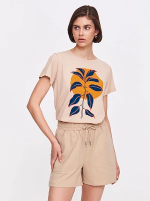 Beżowy top z grafiką Top Secret