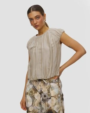 Beżowy Top Z Jedwabiem Damski Deha