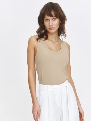 Beżowy top z okrągłym dekoltem Top Secret