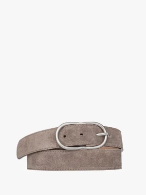 Beżowy welurowy pasek damski ze srebrną klamrą Ryłko