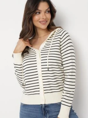 Beżowy Wiskozowy Kardigan w Paski z Kapturem Alaneil elsa.m by may
