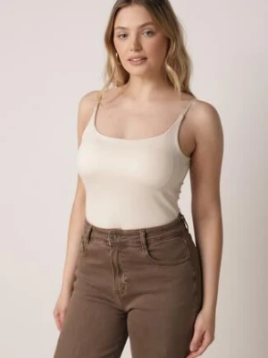 Beżowy Wiskozowy Top z Podwójnymi Ramiączkami Hendrea yu & me