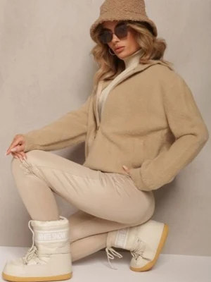 Beżowy Zasuwany Kardigan Wełniany z Kapturem Aniole j&x