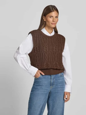 Bezrękawnik o kroju regular fit ze ściegiem warkoczowym model 'Marisela' MSCH Copenhagen Ciemnobrązowy